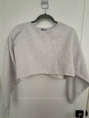 TNA CozyAF Heather Cloud White Fleece Cropped Crewneck